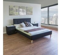 HOMESTYLE4U Lit double - Tissu noir 140x200 cm