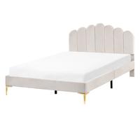 Lit en Velours 140 x 200 cm Tête de Lit en Forme de Coquillage Pieds en Métal So