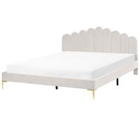 Beliani Lit en Velours 180 x 200 cm Tête de Lit en Forme de Coquillage Pieds en Métal Sommier à Lattes Blanc Cassé Sauvian
