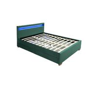Enfield lit en velours vert avec rangements et led intégrées 140x190 cm