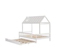Lit enfant 120x200/190cm lit cabane 1 personne avec lit gigognerails sur 3 côtés, pin + mdf, blanc