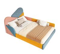Lit enfant 140/200 cm bleu multicolore en velours avec côtés surélevés