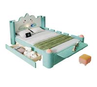 Lit enfant 140/200 cm bleu vert en velours avec lampe LED USB et tiroir