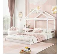 Lit enfant 140 x 200 cm Forme maison Sommier à lattes Sans matelas Pin Blanc Blanc O.Ye Blanc LIT COMPLET