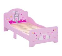 Lit Enfant 140 x 70 cm - lit d'enfant Design Princesse Motif château - sommier à Lattes Inclus - MDF Contre-plaqué Rose