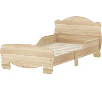 Lit enfant 143,5x80cm (bois massif naturel) : lit maison/jeu, protection antichute, motif ours, charge max 80kg, simple, jeune