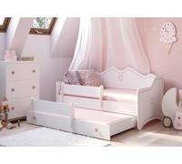Lit de fille 80x160 avec lit gigogne & deux matelas Lit d'enfant Lit de jeune lit fonctionnel 160x80 avec protection contre les chutes | Canapé princesse transformable blanc rose