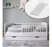 Lit enfant 70x140 cm - Avec matelas sommier et tiroir - Lit enfant évolutif - Barrière de lit amovible - Bois de pin - Blanc