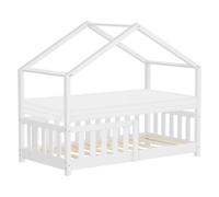 Lit enfant 70x140 cm design cabane blanc massif avec matelas sommier à lattes