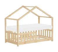 Lit enfant 70x140 cm design cabane naturel massif avec matelas sommier à lattes