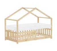 Lit enfant 80x160 cm design cabane naturel massif avec matelas sommier à lattes