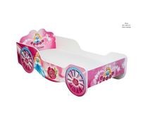 Lit enfant 80x160 cm - Lit simple fille - Avec matelas et sommier à lattes - Lit calèche - Motif Princesse - Rose