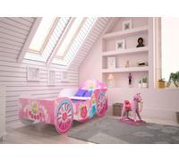Lit enfant 80x160 cm - Lit simple fille - Avec sommier à lattes - Lit calèche - Motif Princesse - Rose