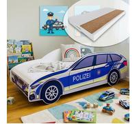 Lit Enfant 80x160 cm - Lit Voiture de Police avec Matelas Inclus - Lit pour Enfant - Structure de lit - Blue