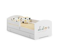 Lit enfant 80x160 cm - Matelas inclus - Lit simple avec tiroir de rangement et barrière de lit - Structure de lit - Motif