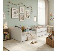 Lit enfant 80x160 cm Montessori - Avec matelas - Sommier inclus - Barrière de sécurité - Lit au sol - Blanc LEO