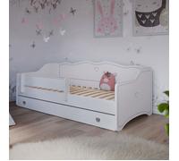 Lit enfant 80x160 EMMA - Blanc/gris - Avec sommier et tiroir lit