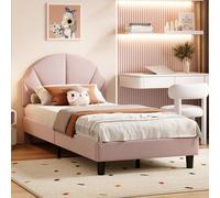 Lit enfant 90 x 190 cm, tête de lit réglable, cadre rembourré moelleux, design confortable, velours, rose