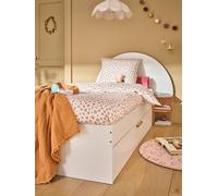 Lit enfant 90x190cm avec rangements + table de chevet réversible Japi blanc 90X190