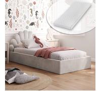 Kids Collective Lit d'enfant Lit rembourré 90x200 cm Lit de rangement pour enfant Lit d'adolescent avec matelas Sommier à lattes & cadre métallique | avec vérins à gaz, tête de lit en forme de coquill