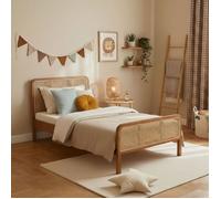 Lit enfant 90x200 cannage marron avec tête de lit Terre de nuit ANNA - Marron noisette - Terre de Nuit