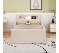 Lit enfant 90x200 cm Avec lumière nocturne et connexion de recharge USB et compartiments de stockage,Beige
