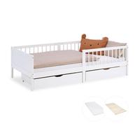 Cadre de lit 90x200 cm avec Matelas 2 Tiroirs Lit enfant Blanc Lit en bois Lit simple Lit à barreaux Sommier Lit bébé