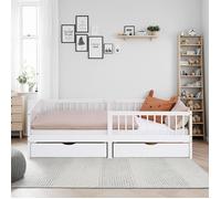 Cadre de lit 90x200 cm avec 2 Tiroirs Lit enfant Blanc Lit en bois Lit simple Lit à barreaux Sommier Lit bébé