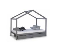Lit D'Enfant 90x200 Lit Maison Lit Cabane Lit Montessori Lit Bois Gris Tiroir