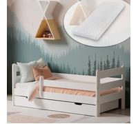 Kids Collective Lit d'enfant 90x200 cm Lit d'enfant Lit d'adolescent Lit junior | Avec protection contre les chutes, tiroir & matelas | Ensemble complet | 90×200 cm de 4 à 18 ans | Blanc