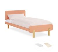 Homestyle4u Lit enfant en bois simple 90x200 avec matelas et sommier à lattes pin massif rouge