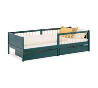Cadre de lit 90x200 cm avec 2 Tiroirs Lit enfant Vert Lit en bois Lit simple Lit à barreaux Sommier Lit bébé