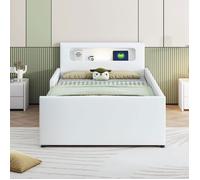 Lit Enfant 90x200cm simili cuir blanc - veilleuse, ports USB, rangements, côtés surélevés sécurisés - garçon/fille(sans Matelas)