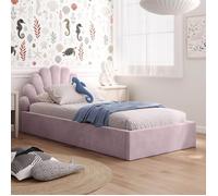 Lit enfant 90x200cm - Sommier à lattes - Tête de lit coquillage - Lit simple chambre d’enfant - De 4 à 18 ans - Velours rose