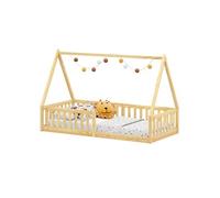 Idimex Lit cabane Montessori 90x200 Pin massif avec barrières Coloris naturel