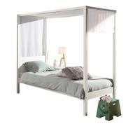 Vipack Lit à baldaquin 90x200 cm avec ciel de lit pin massif laqué blanc