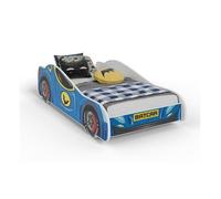 Lit enfant AUTO bleu 160x80 cm avec sommier et matelas mousse-coco Aloe Vera