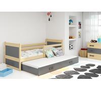 Lit enfant avec couchage d'appoint et matelas 80x190 FERGUS - pin / graphite