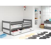 Lit enfant avec espace de rangement avec matelas 80x190 FERGUS - graphite / blanc