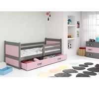 Lit enfant avec espace de rangement avec matelas 80x190 FERGUS - graphite / rose