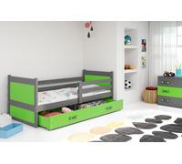 Lit enfant avec espace de rangement avec matelas 80x190 FERGUS - graphite / vert