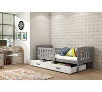 Lit enfant avec espace de rangement et matelas 80x160 BRIGID – graphite / blanc