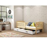 Lit enfant avec espace de rangement et matelas 80x190 BRIGID – pin / blanc