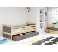 Lit enfant avec espace de rangement et matelas 80x190 FERGUS – pin / graphite