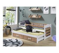 Lit enfant avec lit d’appoint et barrière 80x180 WETTIN 2 – blanc / chêne artisan