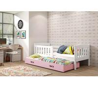 Lit enfant avec lit d'appoint et matelas 80x190 BRIGID - blanc / rose