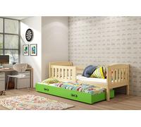 Lit enfant avec lit d'appoint et matelas 80x190 BRIGID - pin / vert