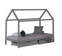 Lit D'Enfant avec Matelas 90x200 cm Lit Maison Lit Cabane Lit Montessori Lit Bois Gris Tiroir