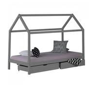 Lit D'Enfant avec Matelas 90x200 cm Lit Maison Lit Cabane Lit Montessori Lit Bois Gris Tiroir