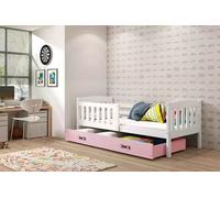 Lit enfant avec rangement et matelas 80x190 BRIGID - blanc / rose